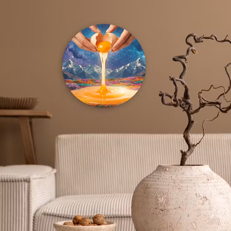Wall circle - Glass - Hands - Egg - Surrealism - Handen - Ei - Surrealisme Wandcirkel plexiglas klein