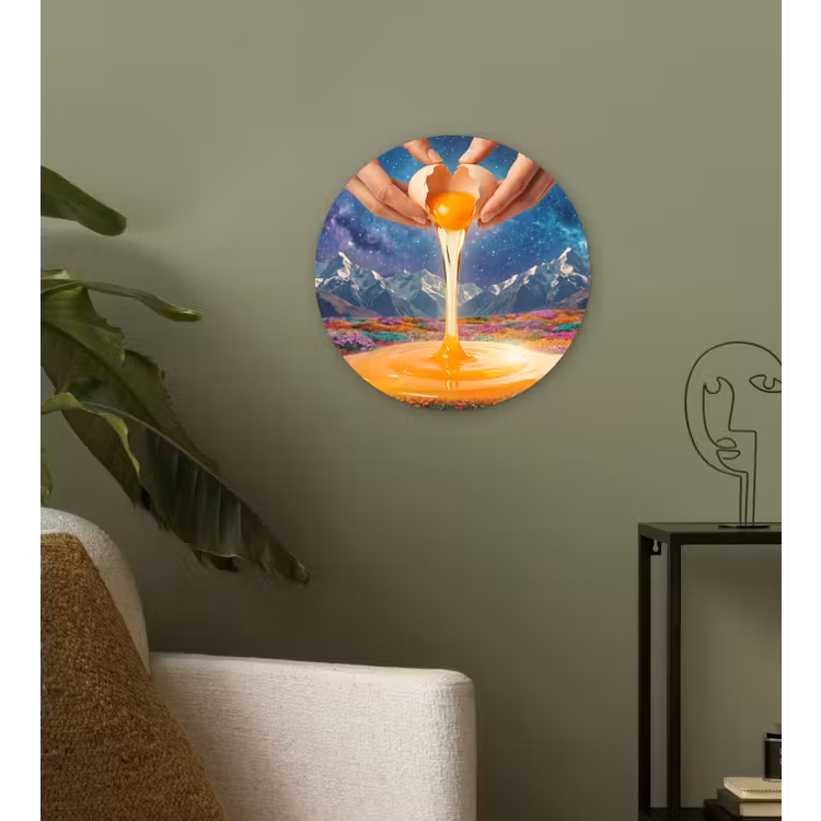 Wall circle - Glass - Hands - Egg - Surrealism - Handen - Ei - Surrealisme Wandcirkel plexiglas klein