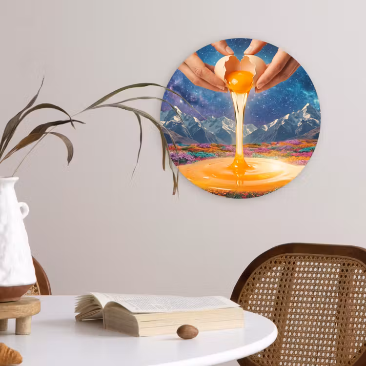 Wall circle - Glass - Hands - Egg - Surrealism - Handen - Ei - Surrealisme Wandcirkel plexiglas klein