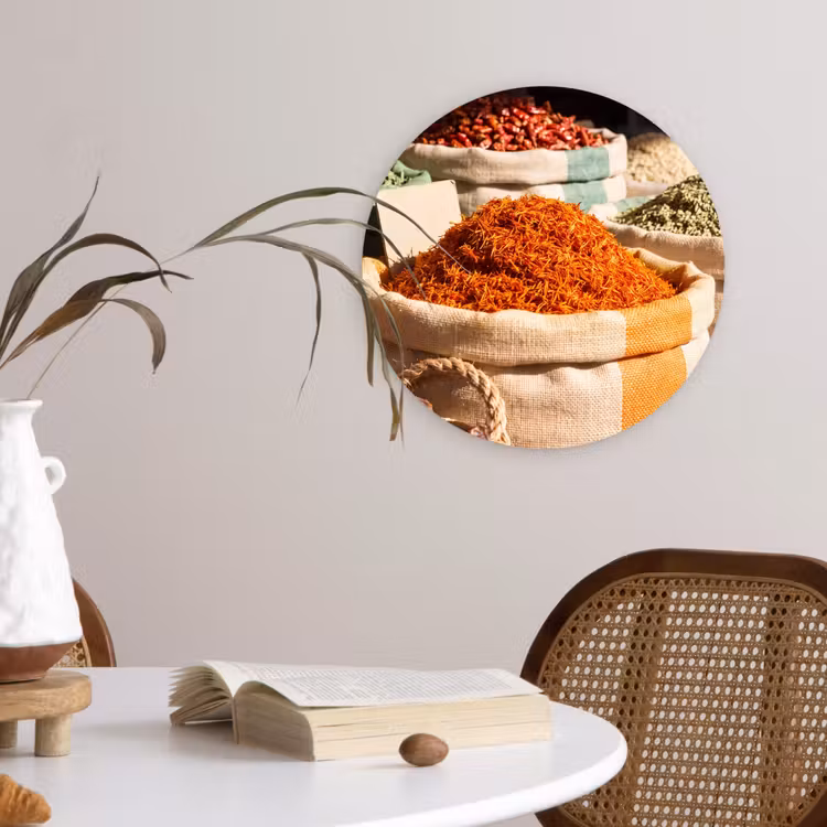 Wall circle - Glass - Herbs - Market - Colorful - Kruiden - Markt - Kleurrijk Wandcirkel plexiglas klein