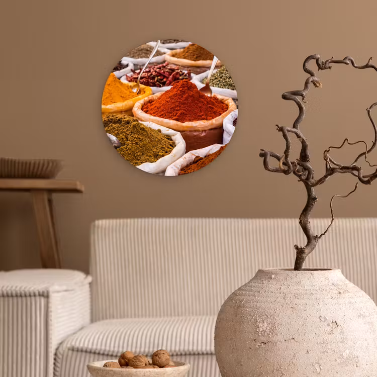 Wall circle - Glass - Herbs - Market - Food - Kruiden - Markt - Eten Wandcirkel plexiglas klein