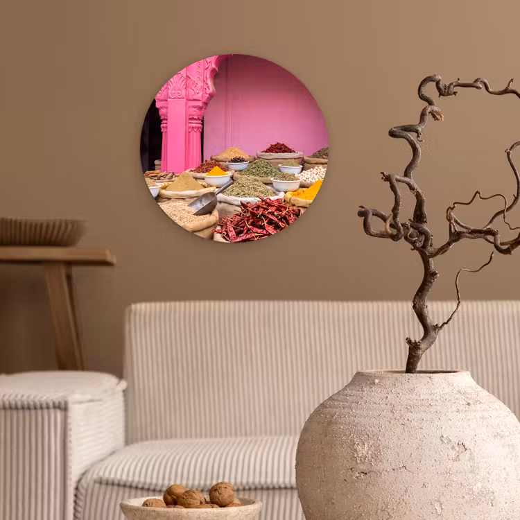 Wall circle - Glass - Herbs - Market - Pink - Kruiden - Markt - Roze Wandcirkel plexiglas klein