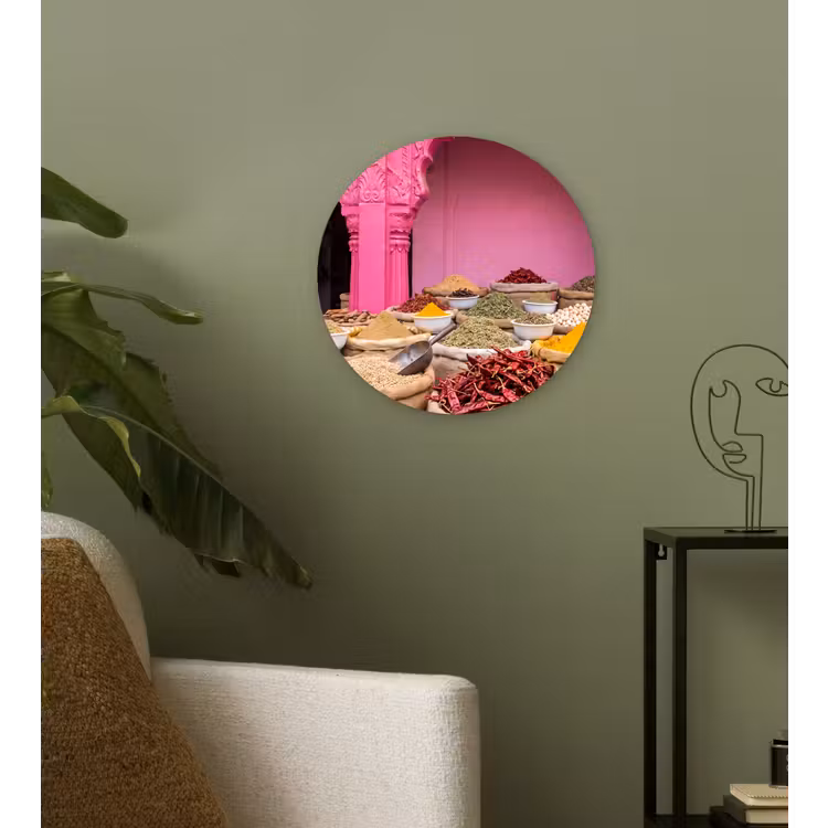 Wall circle - Glass - Herbs - Market - Pink - Kruiden - Markt - Roze Wandcirkel plexiglas klein