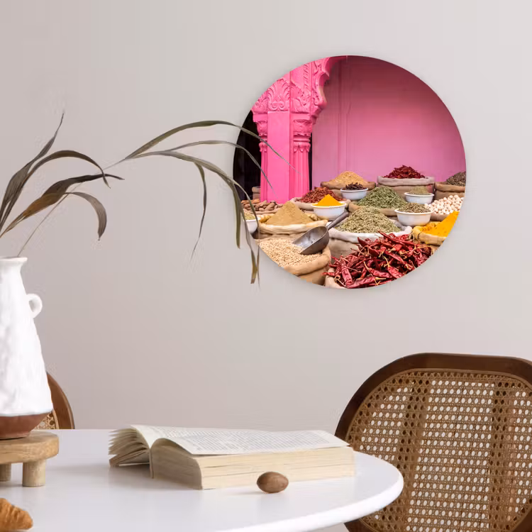 Wall circle - Glass - Herbs - Market - Pink - Kruiden - Markt - Roze Wandcirkel plexiglas klein