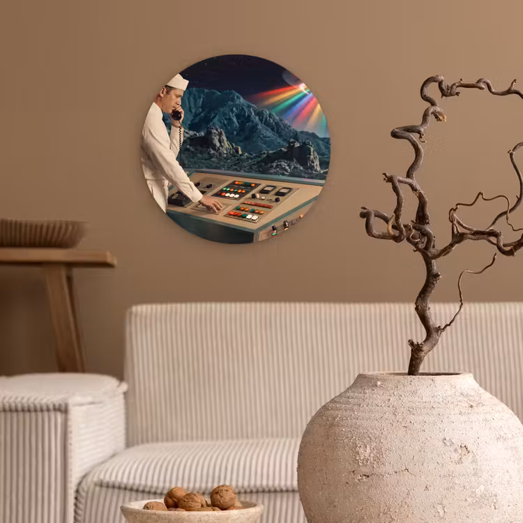 Wall circle - Glass - Man - Control Room - Beach - Man - Controlekamer - Strand Wandcirkel plexiglas klein