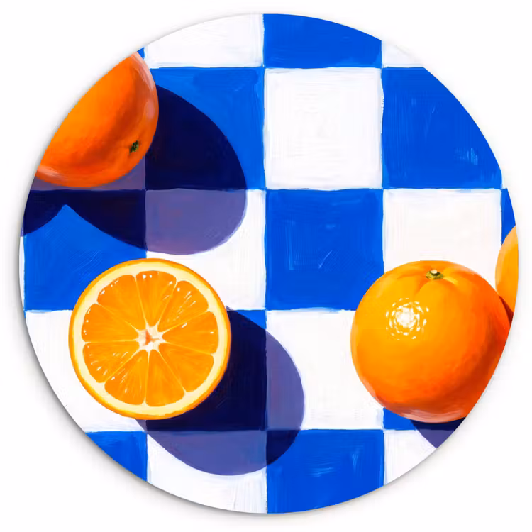 Wall circle - Glass - Orange - Checkered - Food - Sinaasappel - Geruit - Eten Wandcirkel plexiglas klein