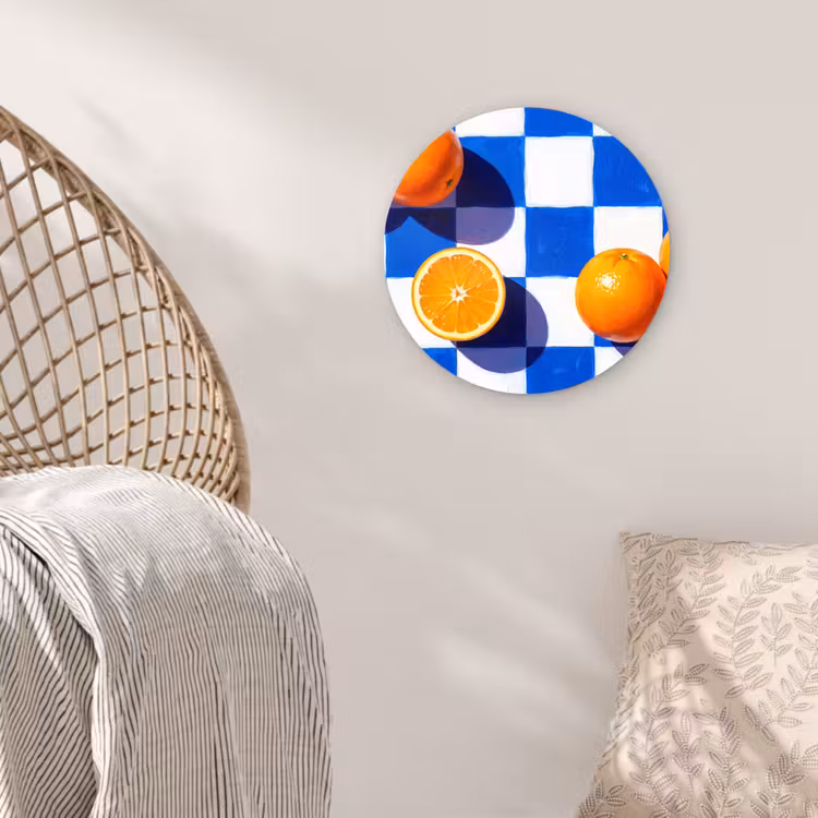 Wall circle - Glass - Orange - Checkered - Food - Sinaasappel - Geruit - Eten Wandcirkel plexiglas klein