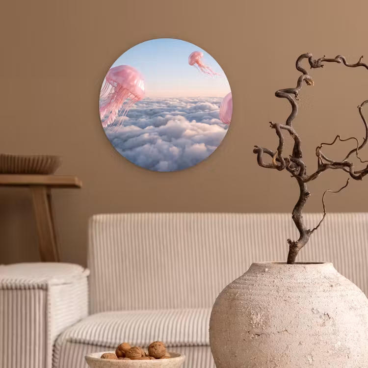 Wall circle - Glass - Pink Animal - Clouds - Roze dier - Wolken Wandcirkel plexiglas klein
