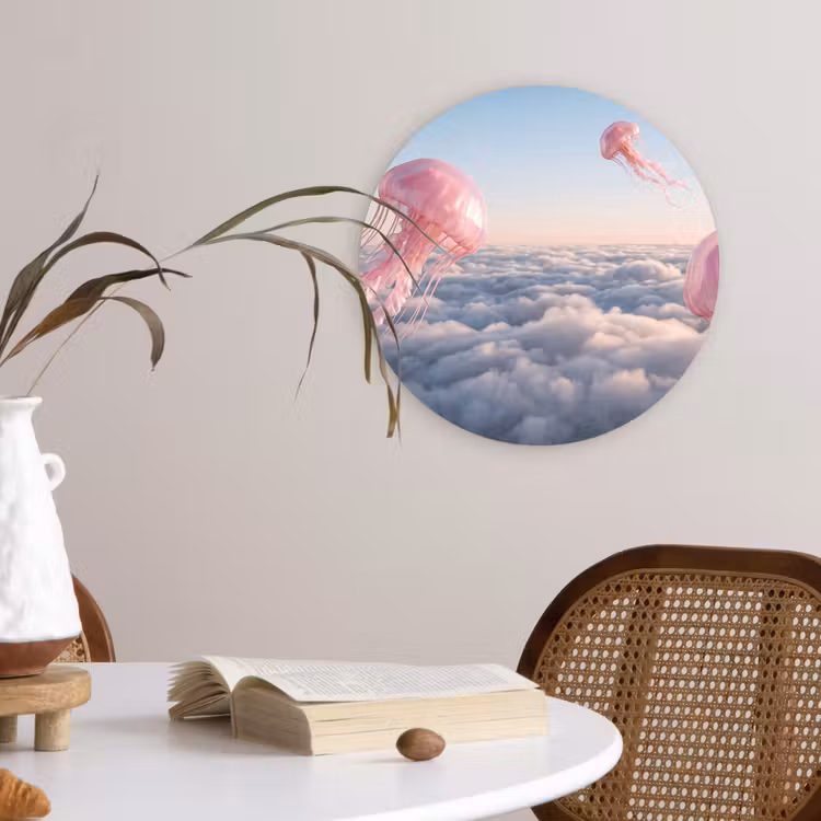 Wall circle - Glass - Pink Animal - Clouds - Roze dier - Wolken Wandcirkel plexiglas klein