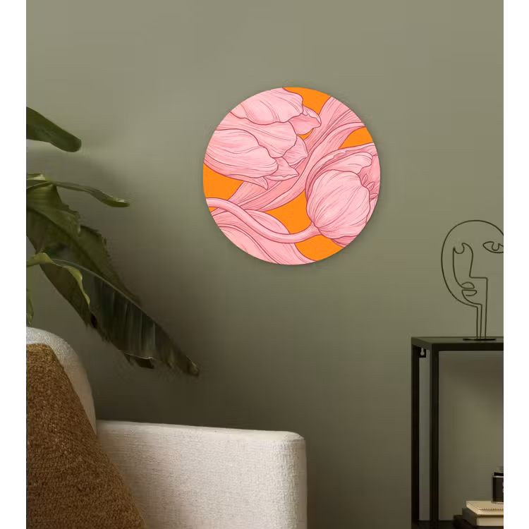 Wall circle - Glass - Pink Flowers - Modern - Roze bloemen - Modern Wandcirkel plexiglas klein