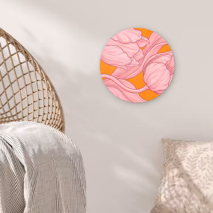 Wall circle - Glass - Pink Flowers - Modern - Roze bloemen - Modern Wandcirkel plexiglas klein