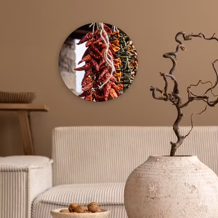 Wall circle - Glass - Red Peppers - Food - Rode pepers - Eten Wandcirkel plexiglas klein