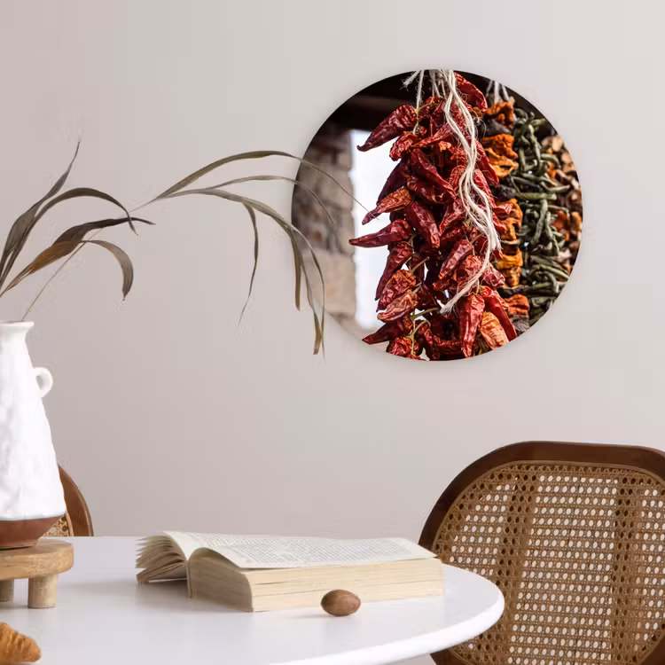 Wall circle - Glass - Red Peppers - Food - Rode pepers - Eten Wandcirkel plexiglas klein