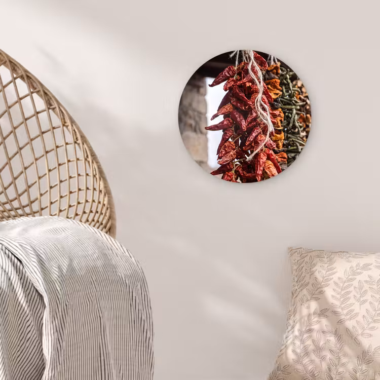 Wall circle - Glass - Red Peppers - Food - Rode pepers - Eten Wandcirkel plexiglas klein