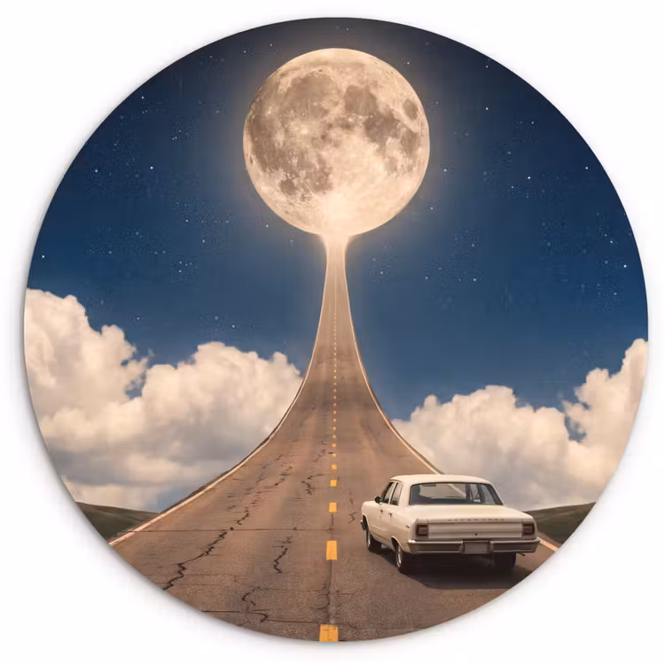 Wall circle - Glass - Road - Moon - Night - Weg - Maan - Nacht Wandcirkel plexiglas klein