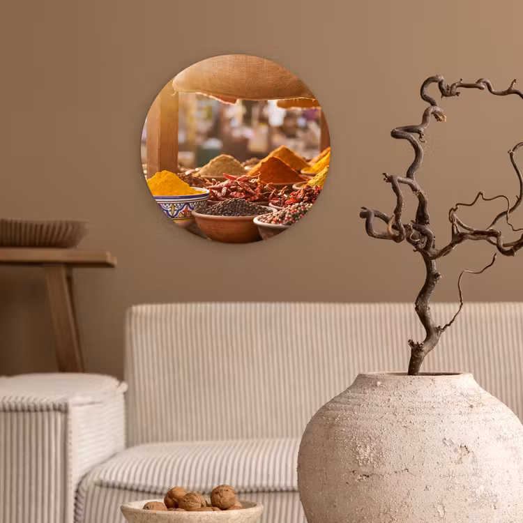 Wall circle - Glass - Spices - Market - Colorful - Specerijen - Markt - Kleurrijk Wandcirkel plexiglas klein