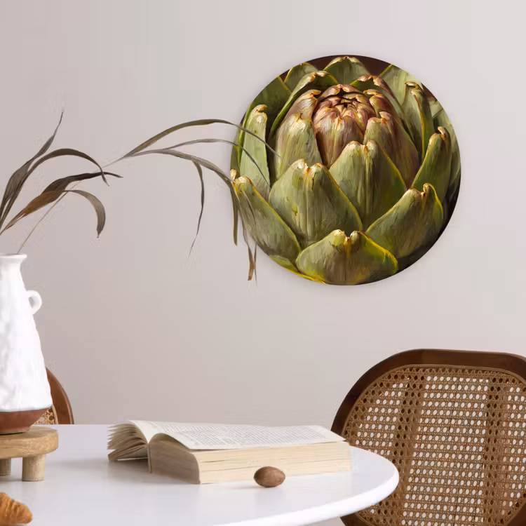 Wall circle - Glass - Vegetable - Artichoke - Green - Groente - Artisjok - Groen Wandcirkel plexiglas klein