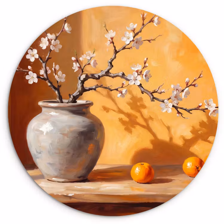 Wall circle - Glass - White Flowers - Still Life - Witte bloemen - Stilleven Wandcirkel plexiglas klein