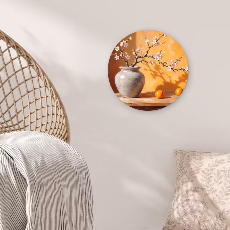 Wall circle - Glass - White Flowers - Still Life - Witte bloemen - Stilleven Wandcirkel plexiglas klein