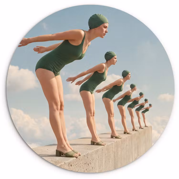 Wall circle - Glass - Women - Diving Pose - Clouds - Vrouwen - Duikhouding - Wolken Wandcirkel plexiglas klein