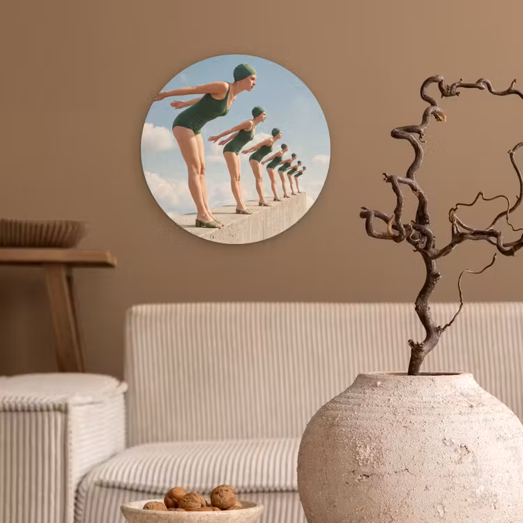 Wall circle - Glass - Women - Diving Pose - Clouds - Vrouwen - Duikhouding - Wolken Wandcirkel plexiglas klein