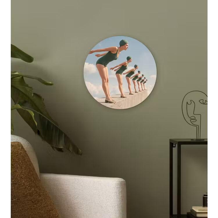 Wall circle - Glass - Women - Diving Pose - Clouds - Vrouwen - Duikhouding - Wolken Wandcirkel plexiglas klein
