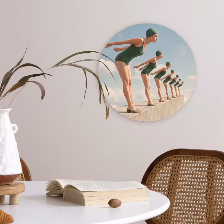 Wall circle - Glass - Women - Diving Pose - Clouds - Vrouwen - Duikhouding - Wolken Wandcirkel plexiglas klein
