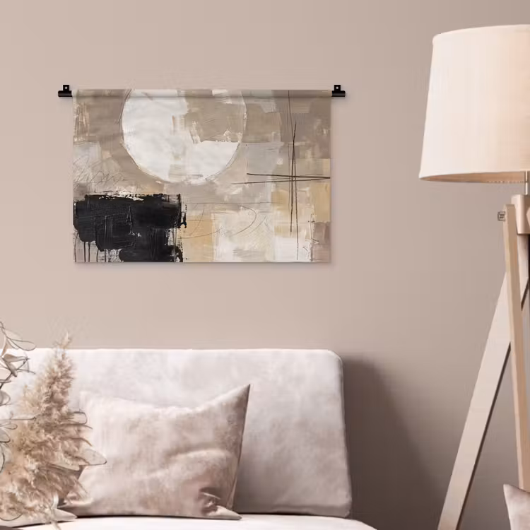 Abstract - Cirkel - Modern - Beige - Zwart - Minimalistisch Wandkleed katoen klein -sfeer4