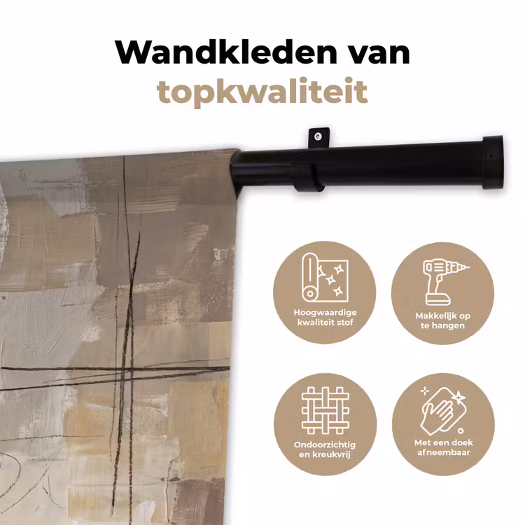 Abstract - Cirkel - Modern - Beige - Zwart - Minimalistisch Wandkleed katoen klein -sfeer2