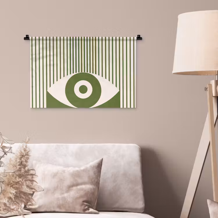 Abstract - Oog - Strepen - Modern - Groen Wandkleed katoen klein -sfeer4