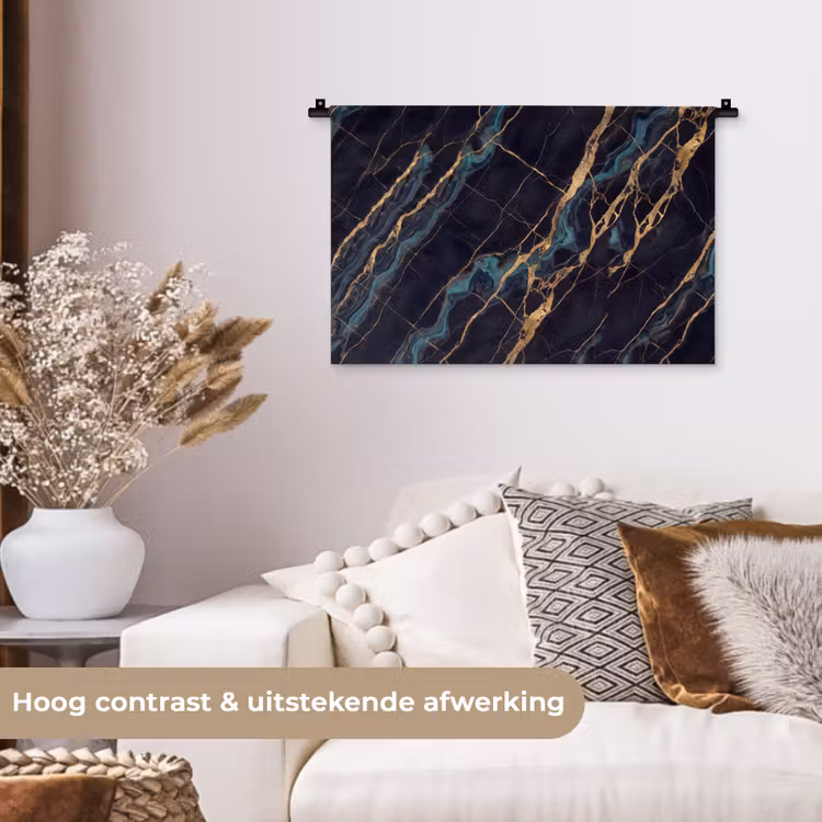 Abstract - Gouden lijnen - Kunst - Modern - Zwart Wandkleed katoen klein -sfeer1