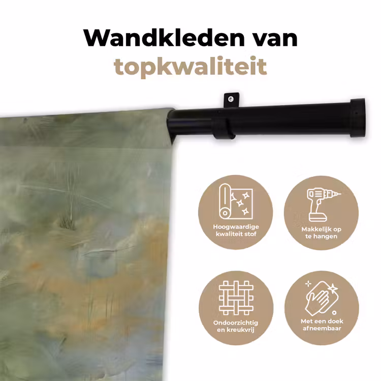 Abstract - Groen - Beige - Modern - Kunst Wandkleed katoen klein -sfeer2