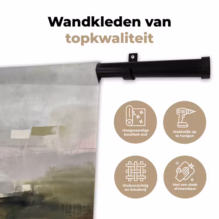 Abstract - Gelaagd - Kunst - Modern - Grijs-Groen Wandkleed katoen klein -sfeer2