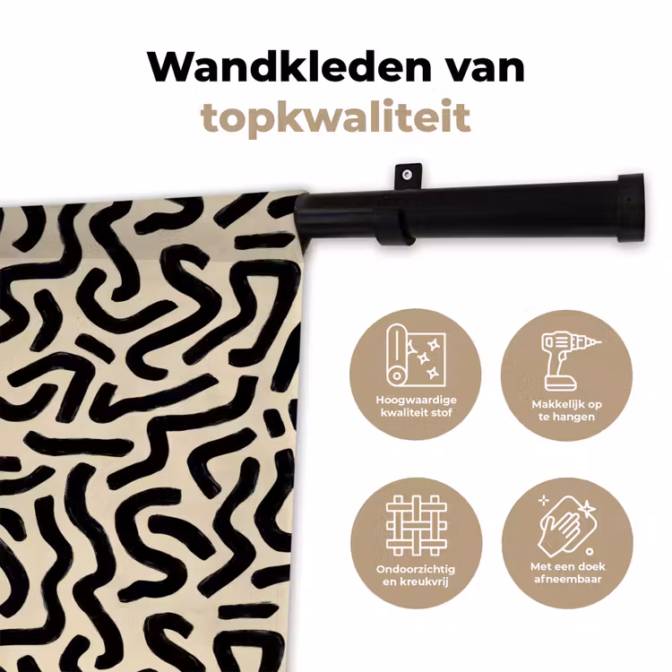 Abstract - Lijnen - Zwart Wandkleed katoen klein 269 -sfeer2