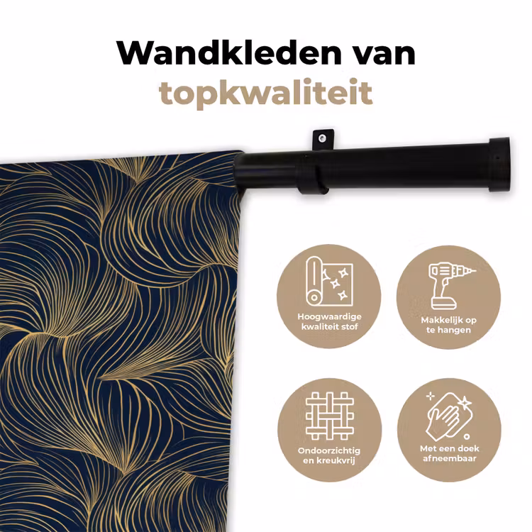 Abstract - Lijnen - Blauw - Goud Wandkleed katoen klein 269 -sfeer2