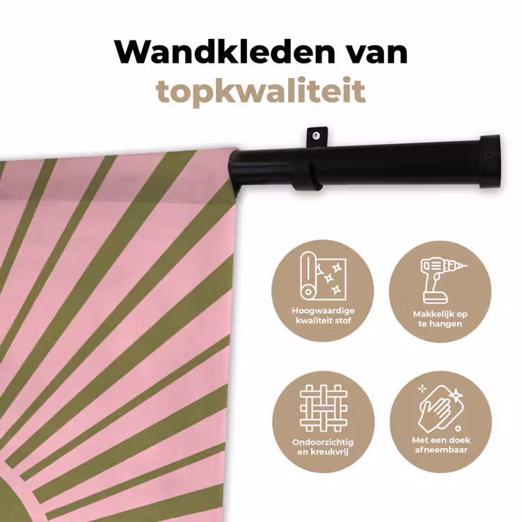 Abstract - Stralen - Grafisch - Roze - Groen Wandkleed katoen klein -sfeer2