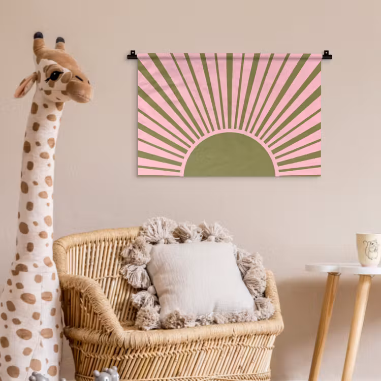 Abstract - Stralen - Grafisch - Roze - Groen Wandkleed katoen klein -wsfeer5_kind
