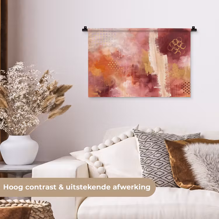 Abstract - Rood - Goud - Modern - Kunst Wandkleed katoen klein -sfeer1