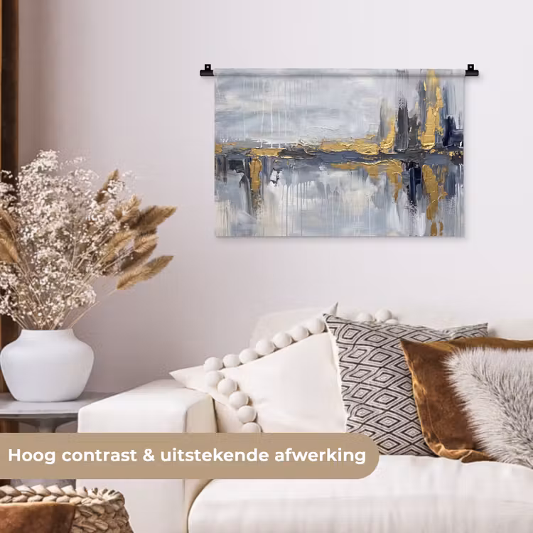 Abstract - Structuur - Goud - Grijs - Modern Wandkleed katoen klein -sfeer1