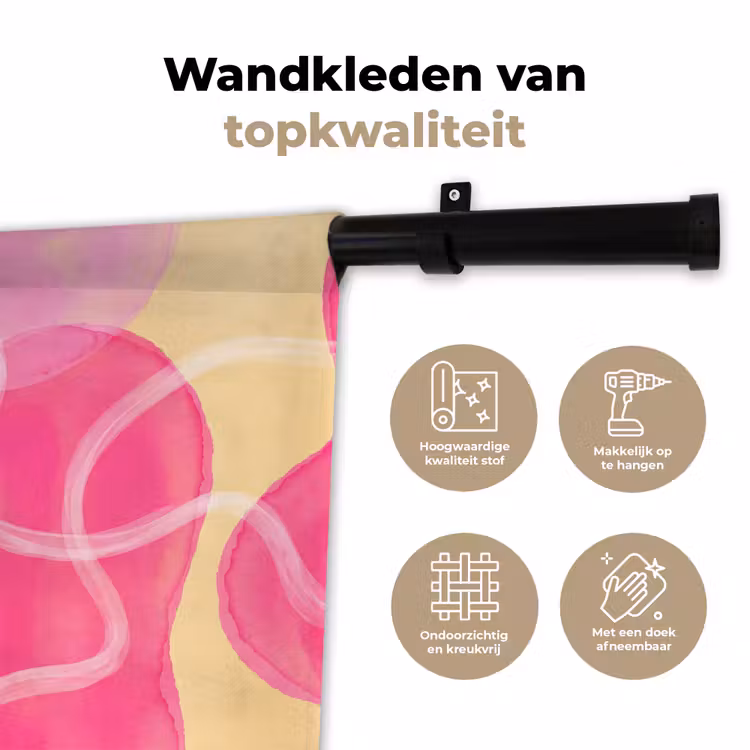 Abstract - Aquarel - Organisch - Oranje - Roze Wandkleed katoen klein -sfeer2
