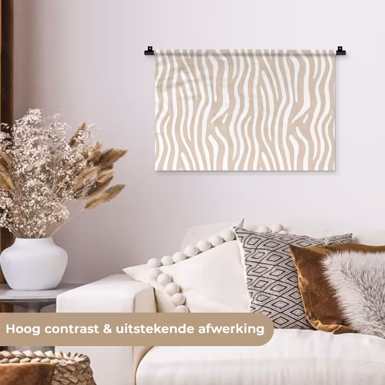Abstract - Zebra - Beige Wandkleed katoen klein 269 -sfeer1