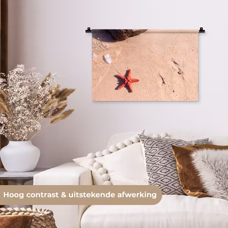 Dieren - Strand - Zee - Natuur - Rood Wandkleed katoen klein -sfeer1
