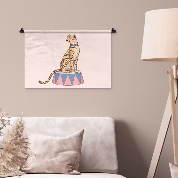 Dieren - Circus - Illustratie - Vintage - Roze Wandkleed katoen klein -sfeer4