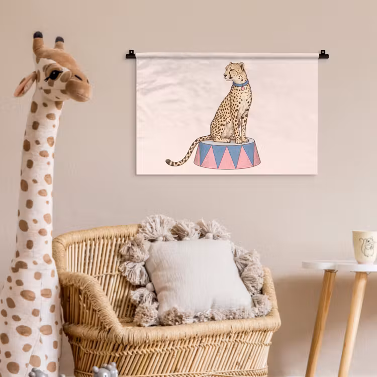Dieren - Circus - Illustratie - Vintage - Roze Wandkleed katoen klein -wsfeer5_kind