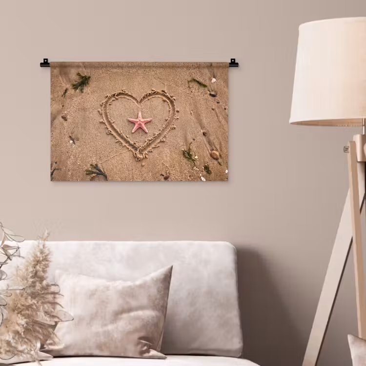 Dieren - Hart - Strand - Zand - Roze Wandkleed katoen klein -sfeer4