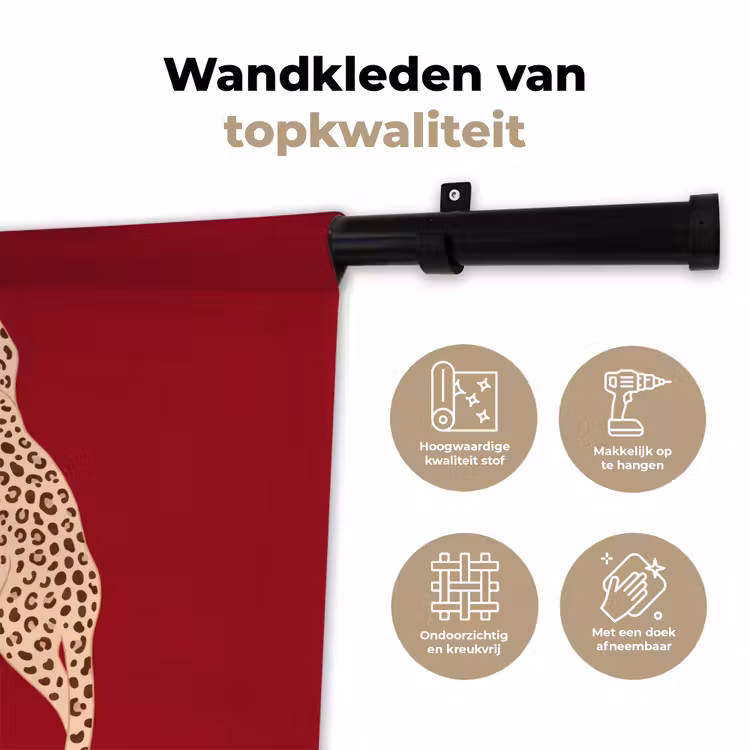 Dieren - Luipaard - Abstract - Rood - Modern Wandkleed katoen klein -sfeer2