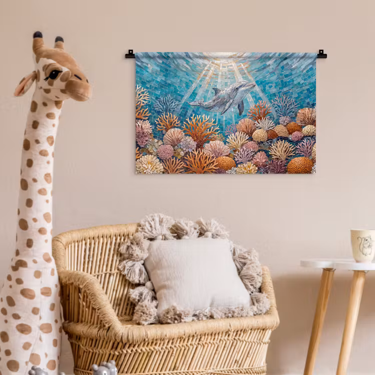 Dieren - Mozaïek - Oceaan - Koraal - Blauw Wandkleed katoen klein -wsfeer5_kind