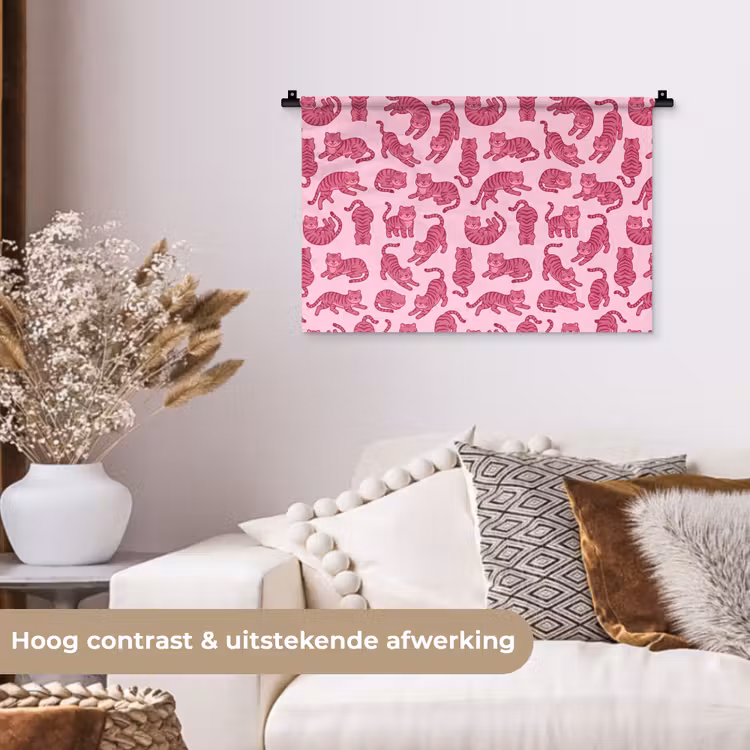 Dieren - Patroon - Roze - Speels - Cartoon Wandkleed katoen klein -sfeer1