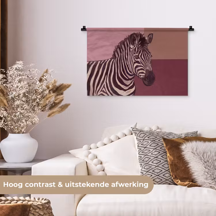 Dieren - Zebrahoofd - Wildlife - Modern - Bruin Wandkleed katoen klein -sfeer1