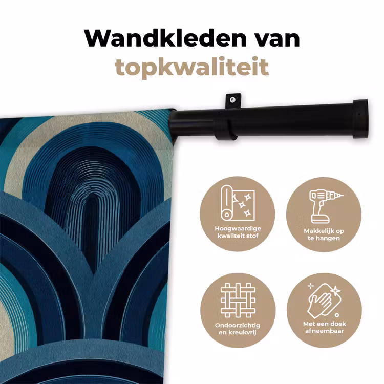 Bogen - Geometrisch - Patroon - Blauw - Retro Wandkleed katoen klein 269 -sfeer2